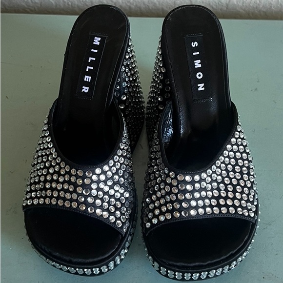Simon Miller SLICE Platform Rhinestone  Mule Block Flared Heel Sandals Shoes 35 - Picture 10 of 13